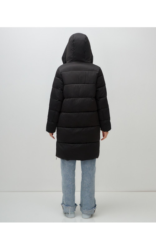 Длинный женский пуховик с капюшоном для зимы