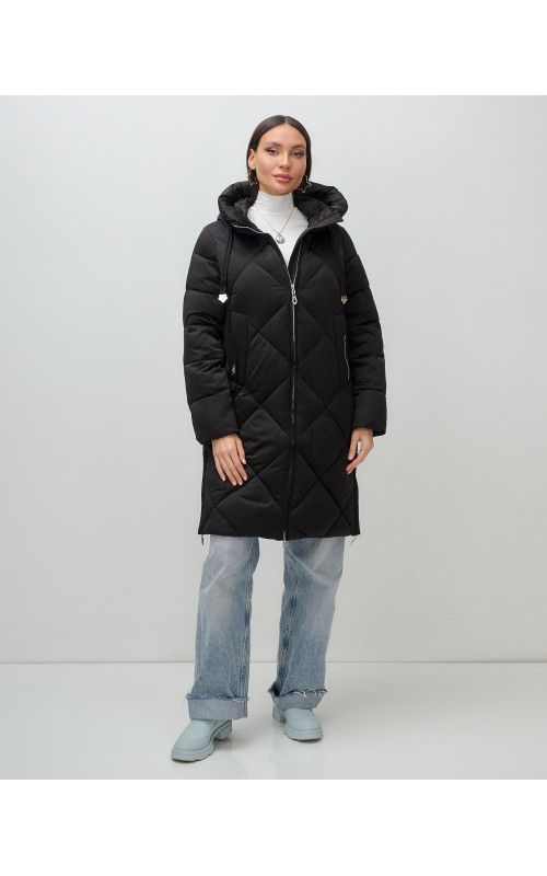 Длинный женский пуховик с капюшоном для зимы