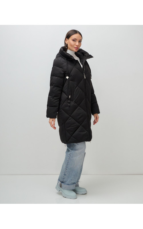 Длинный женский пуховик с капюшоном для зимы