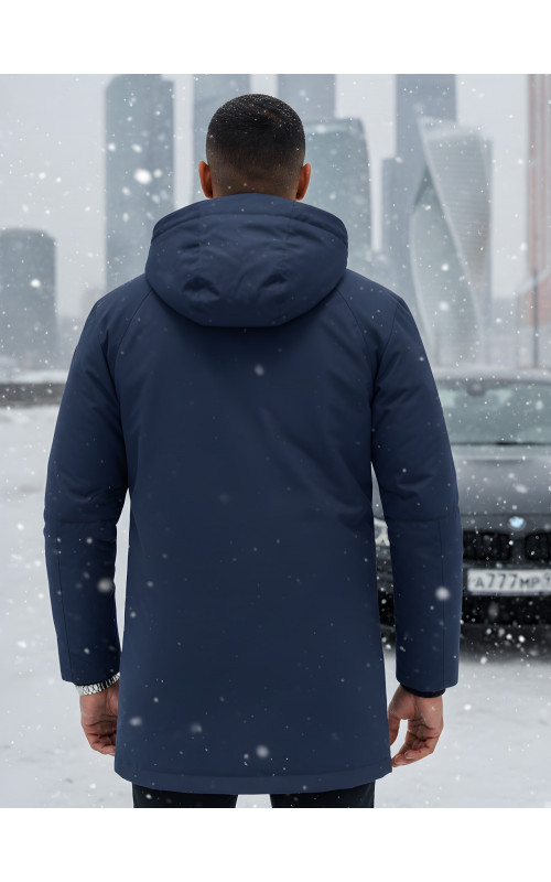 Зимняя мужская парка с капюшоном, тёмно-синего цвета. в Тюмени