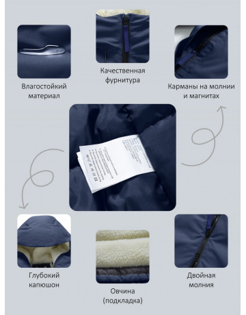 Зимняя мужская парка с капюшоном, тёмно-синего цвета. в Тюмени