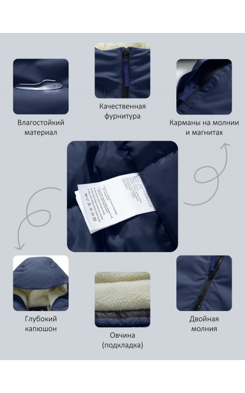 Зимняя мужская парка с капюшоном, тёмно-синего цвета. в Тюмени