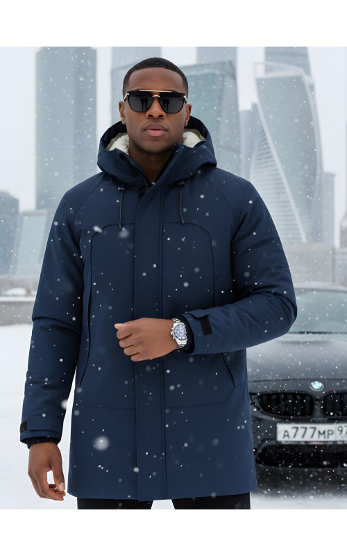 Зимняя мужская парка с капюшоном, тёмно-синего цвета. в Тюмени