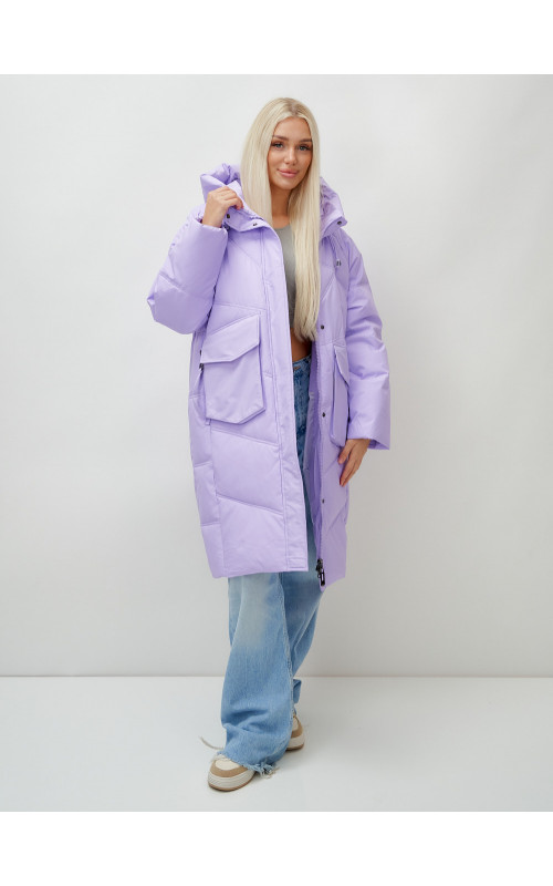 Длинный зимний пуховик с капюшоном «Летучая мышь» для женщин