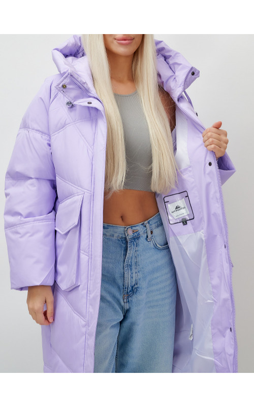 Длинный зимний пуховик с капюшоном «Летучая мышь» для женщин