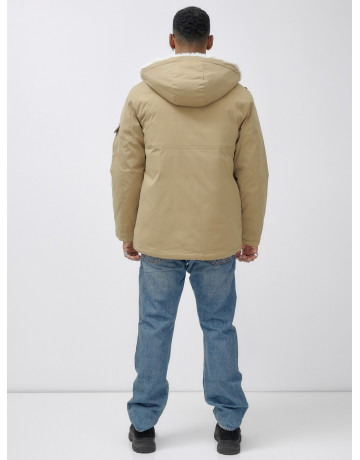 Мужская зимняя удлиненная парка с мехом горчичного оттенка. в Тюмени