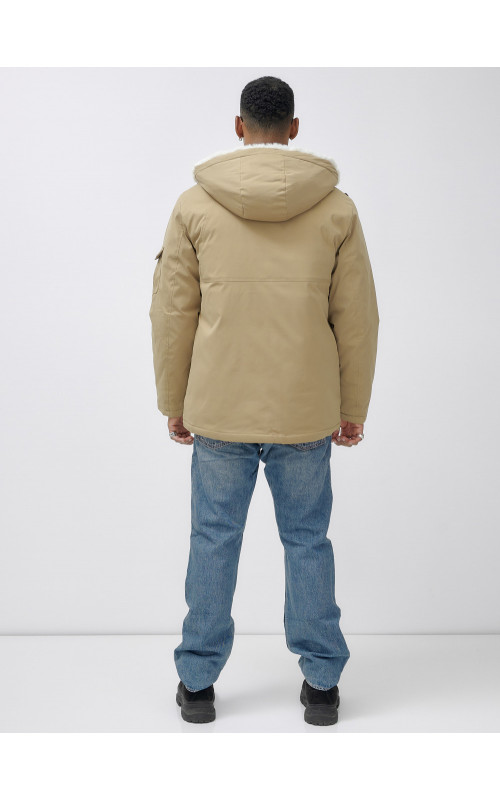 Мужская зимняя удлиненная парка с мехом горчичного оттенка. в Тюмени