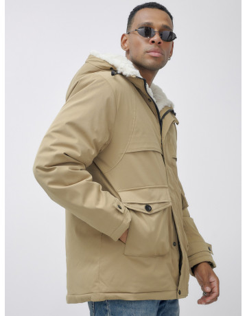 Мужская зимняя удлиненная парка с мехом горчичного оттенка. в Тюмени