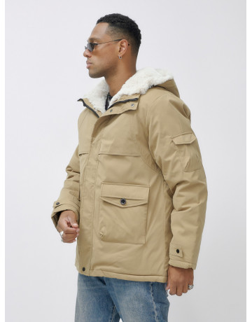 Мужская зимняя удлиненная парка с мехом горчичного оттенка. в Тюмени