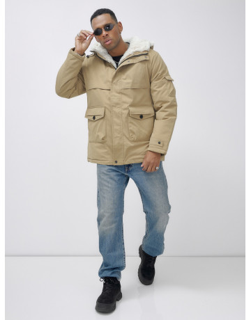 Мужская зимняя удлиненная парка с мехом горчичного оттенка. в Тюмени