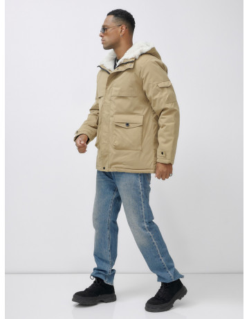 Мужская зимняя удлиненная парка с мехом горчичного оттенка. в Тюмени