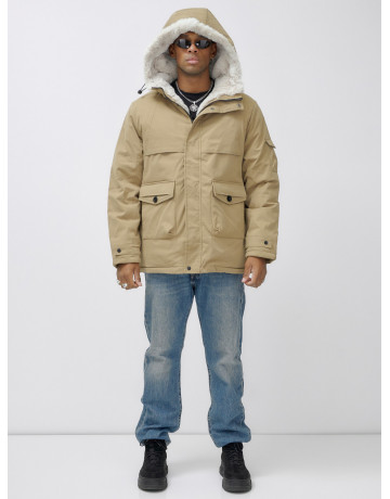 Мужская зимняя удлиненная парка с мехом горчичного оттенка. в Тюмени