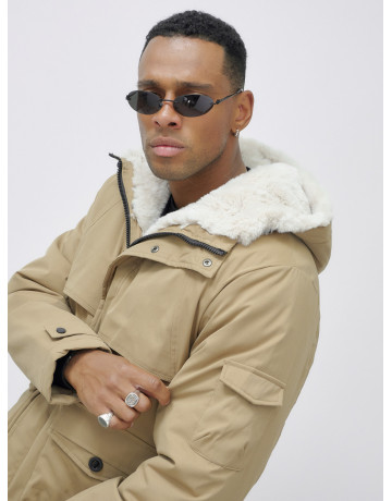 Мужская зимняя удлиненная парка с мехом горчичного оттенка. в Тюмени