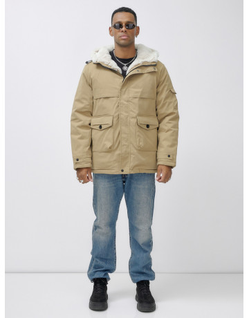 Мужская зимняя удлиненная парка с мехом горчичного оттенка. в Тюмени
