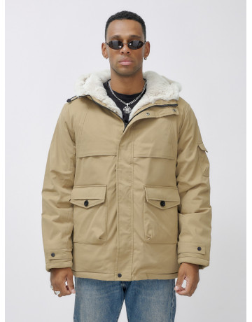 Мужская зимняя удлиненная парка с мехом горчичного оттенка. в Тюмени