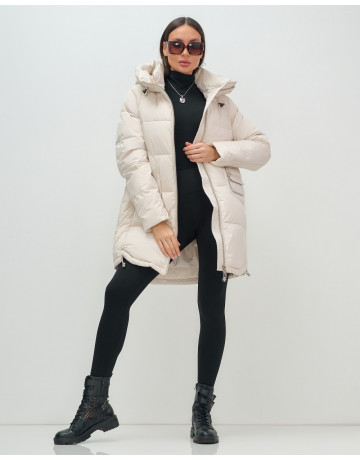 Женский зимний пуховик с капюшоном, бежевый. в Тюмени