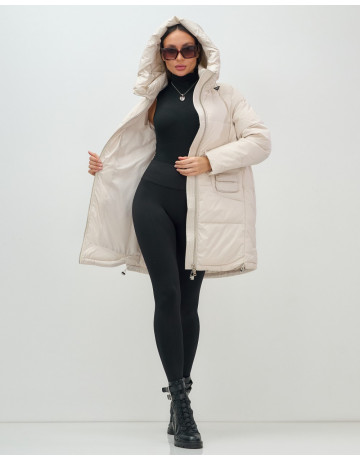 Женский зимний пуховик с капюшоном, бежевый. в Тюмени