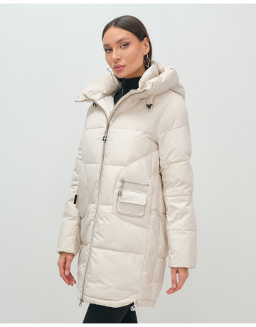 Женский зимний пуховик с капюшоном, бежевый. в Тюмени