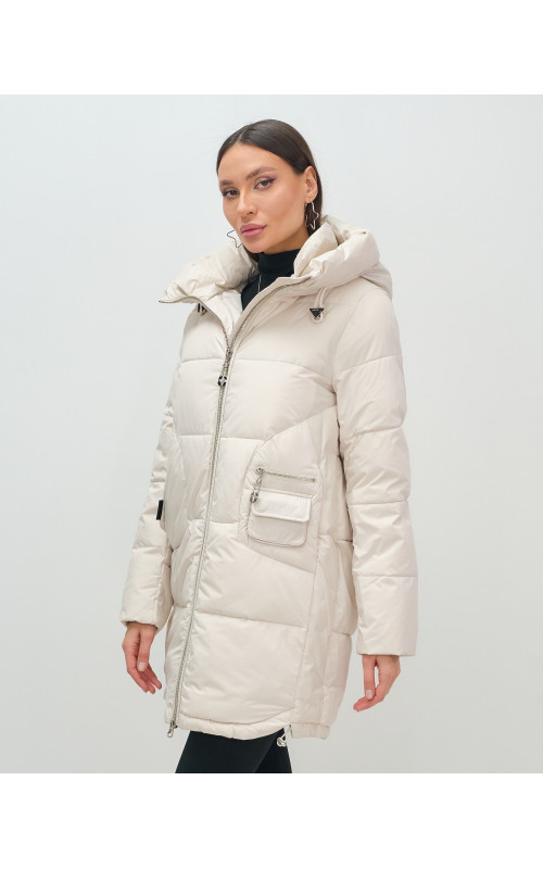 Женский зимний пуховик с капюшоном, бежевый. в Тюмени