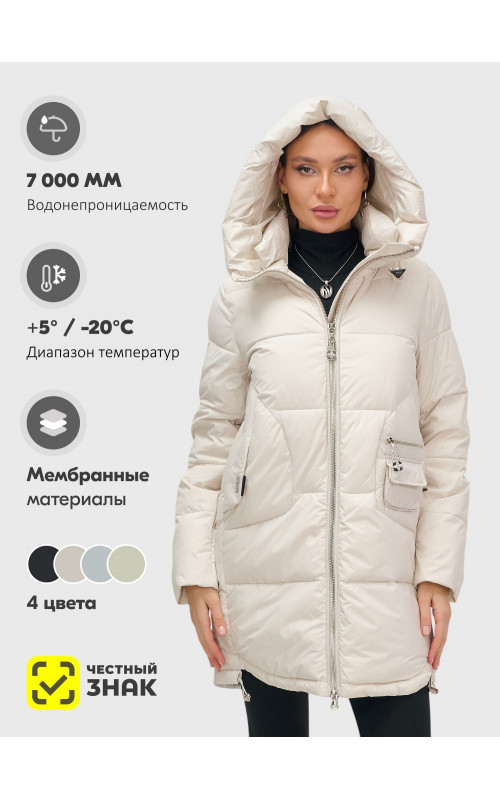 Женский зимний пуховик с капюшоном, бежевый. в Тюмени