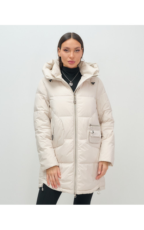 Женский зимний пуховик с капюшоном, бежевый. в Тюмени