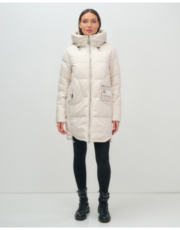 Женский зимний пуховик с капюшоном, бежевый. в Тюмени