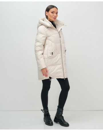 Женский зимний пуховик с капюшоном, бежевый. в Тюмени