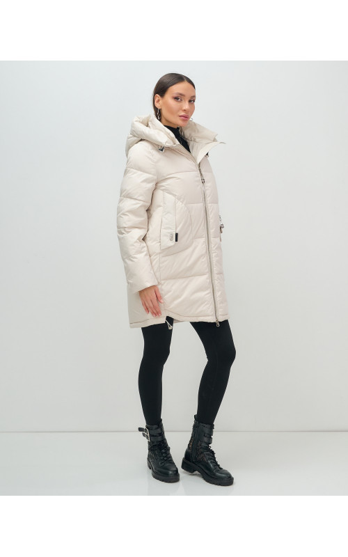 Женский зимний пуховик с капюшоном, бежевый. в Тюмени