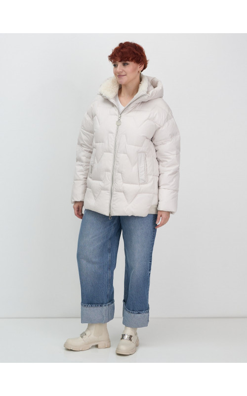 Женская зимняя куртка пуховик с эко овчины цвет бежевый в Тюмени