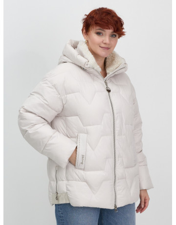Женская зимняя куртка пуховик с эко овчины цвет бежевый в Тюмени