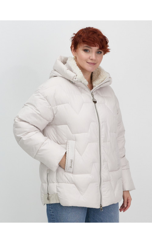 Женская зимняя куртка пуховик с эко овчины цвет бежевый в Тюмени