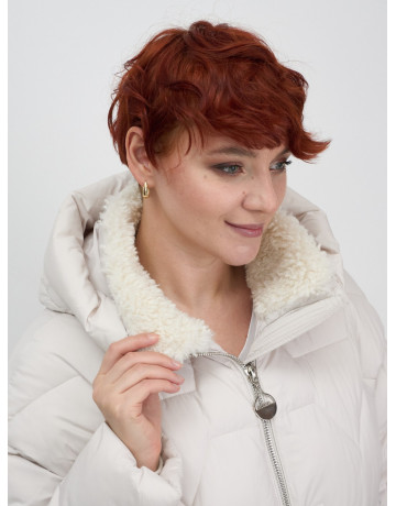 Женская зимняя куртка пуховик с эко овчины цвет бежевый в Тюмени