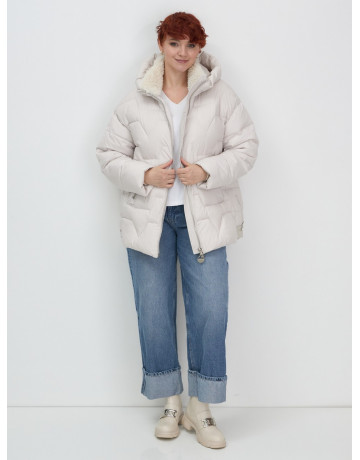 Женская зимняя куртка пуховик с эко овчины цвет бежевый в Тюмени