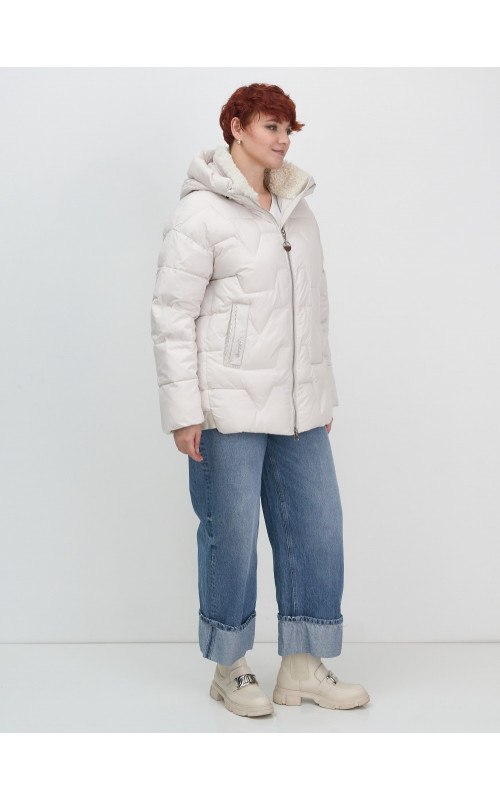 Женская зимняя куртка пуховик с эко овчины цвет бежевый в Тюмени