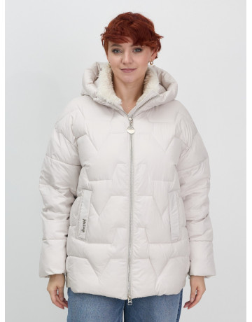 Женская зимняя куртка пуховик с эко овчины цвет бежевый в Тюмени