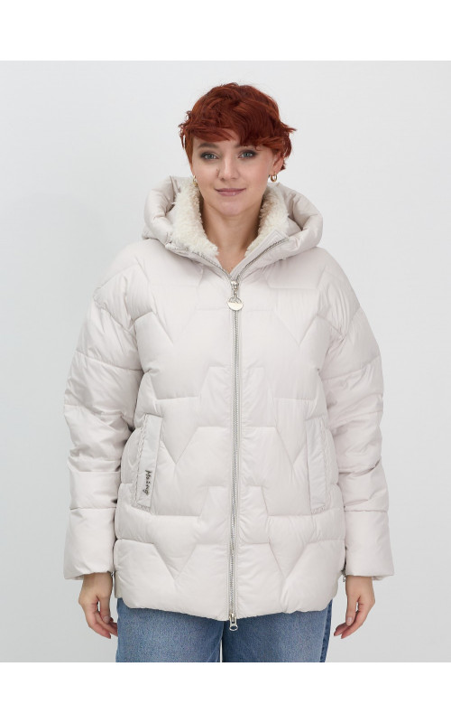Женская зимняя куртка пуховик с эко овчины цвет бежевый в Тюмени