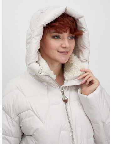 Женская зимняя куртка пуховик с эко овчины цвет бежевый в Тюмени