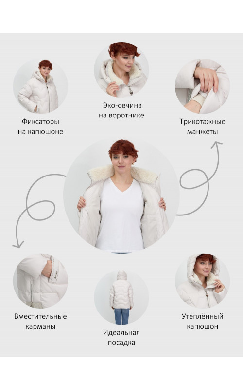 Женская зимняя куртка пуховик с эко овчины цвет бежевый в Тюмени