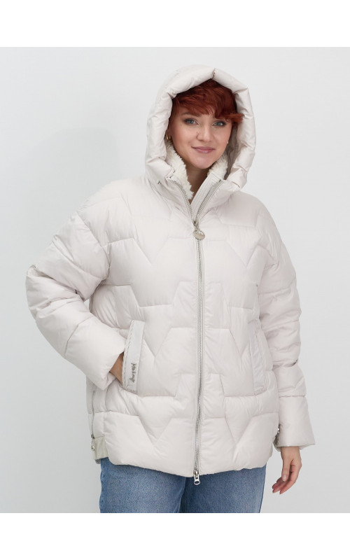 Женская зимняя куртка пуховик с эко овчины цвет бежевый в Тюмени