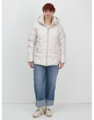 Женская зимняя куртка пуховик с эко овчины цвет бежевый в Тюмени