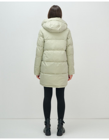 Женский модный пуховик с капюшоном салатового цвета. в Тюмени