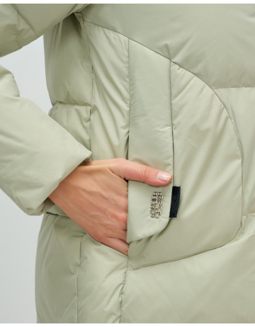 Женский модный пуховик с капюшоном салатового цвета. в Тюмени