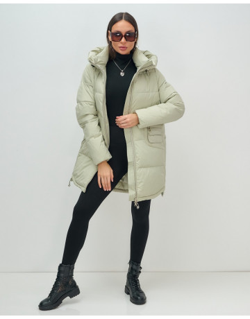 Женский модный пуховик с капюшоном салатового цвета. в Тюмени