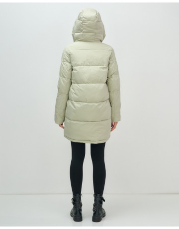 Женский модный пуховик с капюшоном салатового цвета. в Тюмени