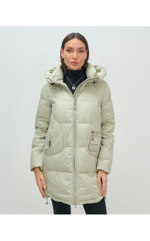 Женский модный пуховик с капюшоном салатового цвета. в Тюмени