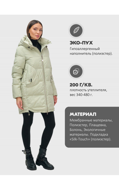 Женский модный пуховик с капюшоном салатового цвета. в Тюмени