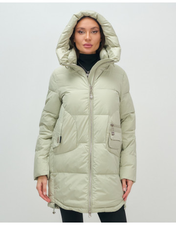 Женский модный пуховик с капюшоном салатового цвета. в Тюмени