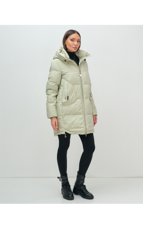 Женский модный пуховик с капюшоном салатового цвета. в Тюмени