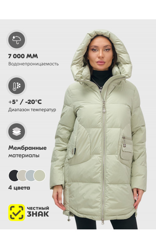 Женский модный пуховик с капюшоном салатового цвета. в Тюмени