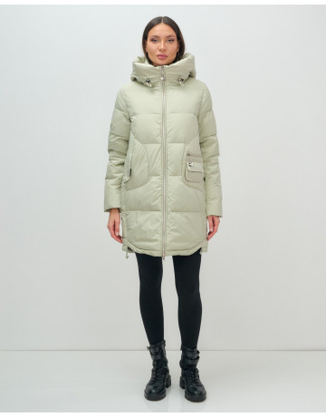 Женский модный пуховик с капюшоном салатового цвета. в Тюмени